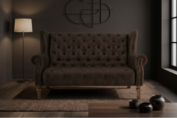Black Chesterfield Sofa Modern Three-Seater Stylish 3-Seater
