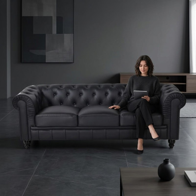 jvmoebel ® Textile Sofa Couch - Black Upholstery Three-Seater Couch Set Trio