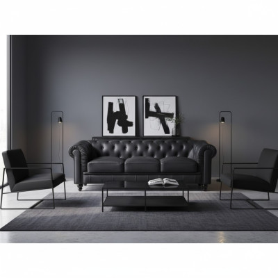 jvmoebel ® Textile Sofa Couch - Black Upholstery Three-Seater Couch Set Trio