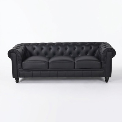 jvmoebel ® Textile Sofa Couch - Black Upholstery Three-Seater Couch Set Trio