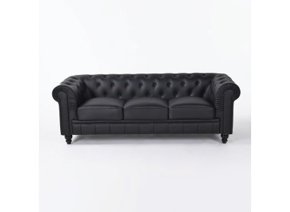 jvmoebel ® Textile Sofa Couch - Black Upholstery Three-Seater Couch Set Trio