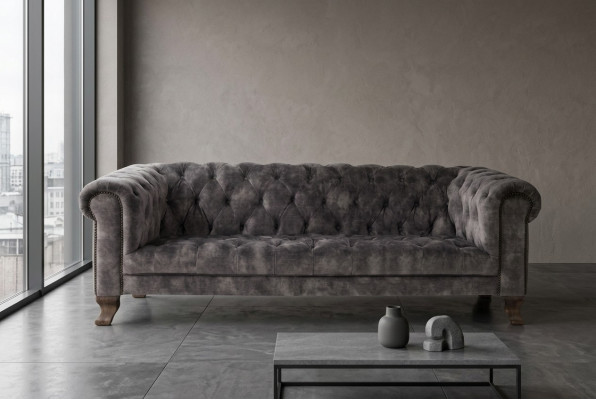 Classic Leather Couch - Gray Chesterfield Fabric Sofa 3-Seater New jvmoebel ®