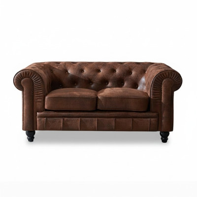 Men's Club Chesterfield Sofa Couch Leather Upholstery 2-Seater Brown NEW