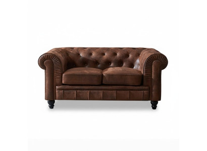 Men's Club Chesterfield Sofa Couch Leather Upholstery 2-Seater Brown NEW