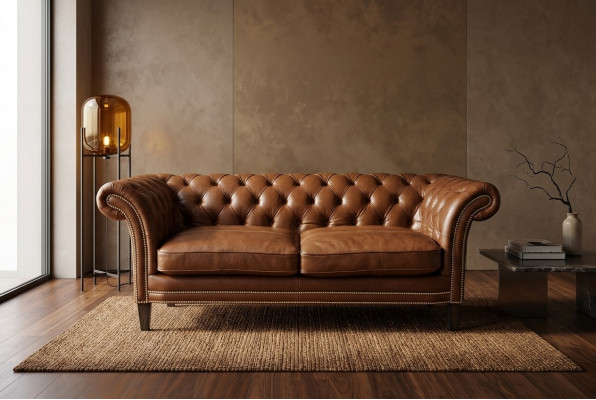 Chesterfield Men's Club Sofa Couch Leather Upholstery Two-Seater Brown NEW jvmoebel ®