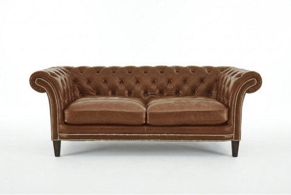 Chesterfield Men's Club Sofa Couch Leather Upholstery Two-Seater Brown NEW jvmoebel ®