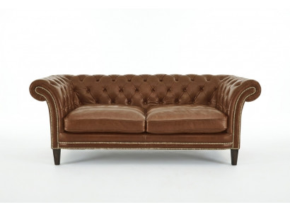 Chesterfield Men's Club Sofa Couch Leather Upholstery Two-Seater Brown NEW jvmoebel ®