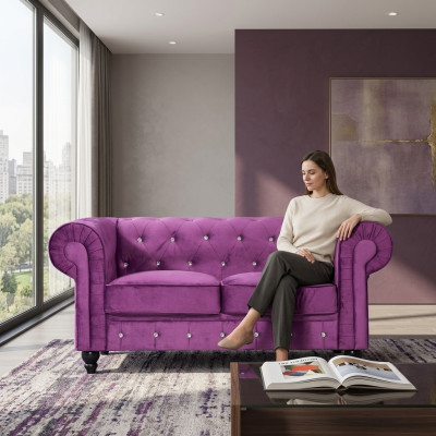 Classic Leather Couch - Purple Chesterfield Fabric Sofa 2-Seater New jvmoebel ®