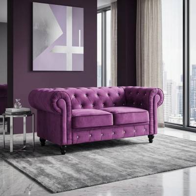 Classic Leather Couch - Purple Chesterfield Fabric Sofa 2-Seater New jvmoebel ®