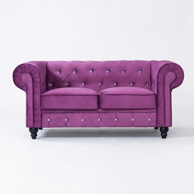 Classic Leather Couch - Purple Chesterfield Fabric Sofa 2-Seater New jvmoebel ®