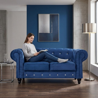 Classic Leather Couch - Blue Chesterfield Fabric Sofa 2 Seater Textil jvmoebel®