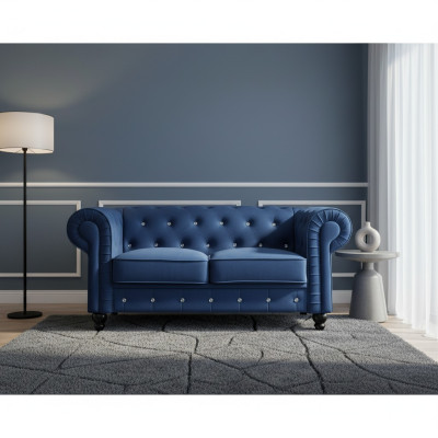 Classic Leather Couch - Blue Chesterfield Fabric Sofa 2 Seater Textil jvmoebel®