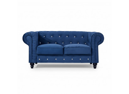 Classic Leather Couch - Blue Chesterfield Fabric Sofa 2 Seater Textil jvmoebel®