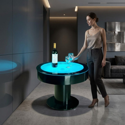 Round table bar, round tables, LED water feature, illuminated LED furniture