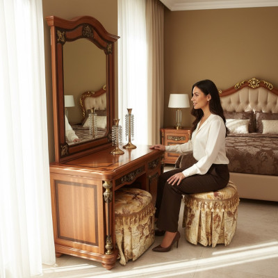 Luxury Class Baroque Rococo Dressing Table with Mirror Dresser Decorative Consoles