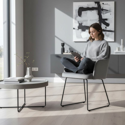 Modern armchairs group 6 chairs set gray upholstery armrest design