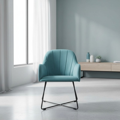 Modern armchair group set of 8 chairs suite turquoise upholstery armrest