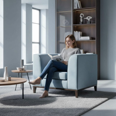 Armchair Chair 1x Dining Room Television Lounge Textile Seat Blue Modern Upholstered Chair