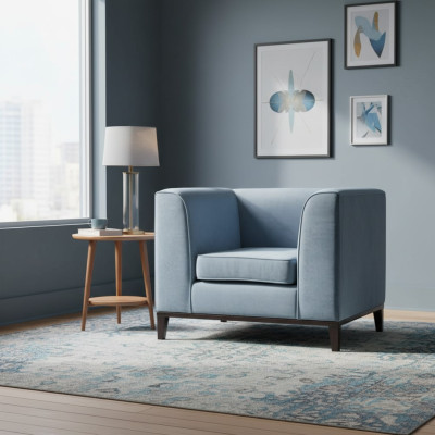 Armchair Chair 1x Dining Room Television Lounge Textile Seat Blue Modern Upholstered Chair