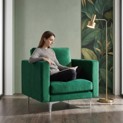Chair 1x Dining Room TV Lounge Textile Seat Green Modern Upholstered Chair