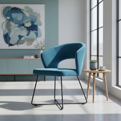 Modern armchair set of 8 chairs, green upholstery with armrests.