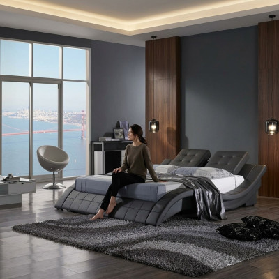 Double bed designer bed matrimonial bed upholstered bed bedroom leather bed new