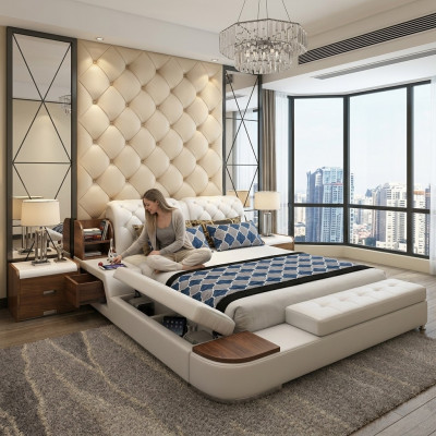 Multifunction Bed Design Upholstered Double Bed Chesterfield Luxury