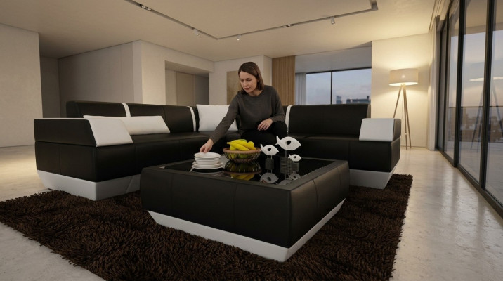 Padded sofa tables black coffee table glass table side modern