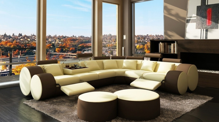 Corner sofa, leather sofa couch - designer sofa set seating upholstery living landscape