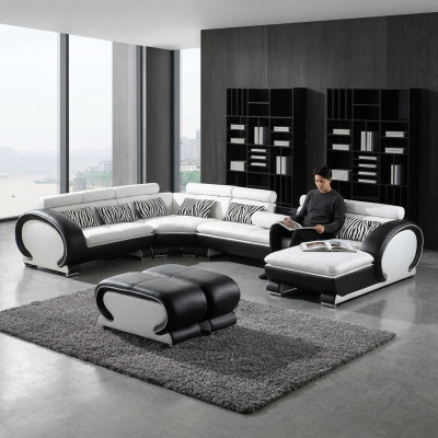 Leather sofa corner sofa +2x stool set padded U-shape couch design