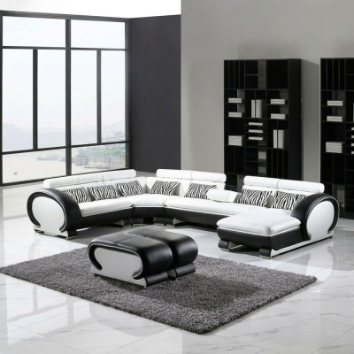 Leather sofa corner sofa +2x stool set padded U-shape couch design