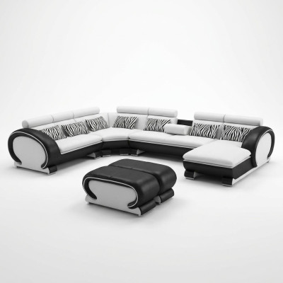 Leather sofa corner sofa +2x stool set padded U-shape couch design