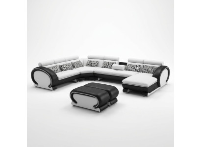 Leather sofa corner sofa +2x stool set padded U-shape couch design