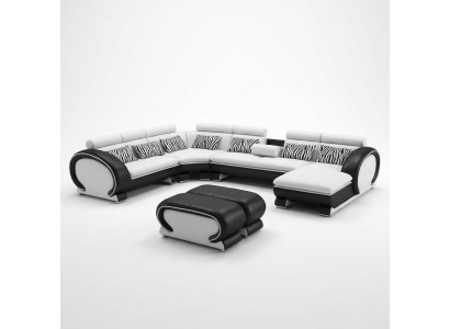 Leather sofa corner sofa +2x stool set padded U-shape couch design