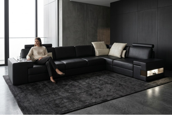 Leather sofa, modern upholstered leather design corner sofa couch textile