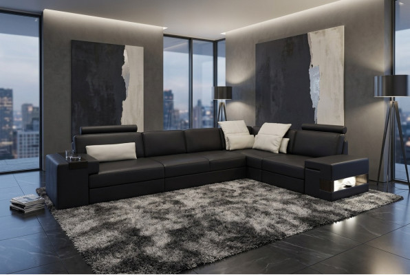 Leather sofa, modern upholstered leather design corner sofa couch textile