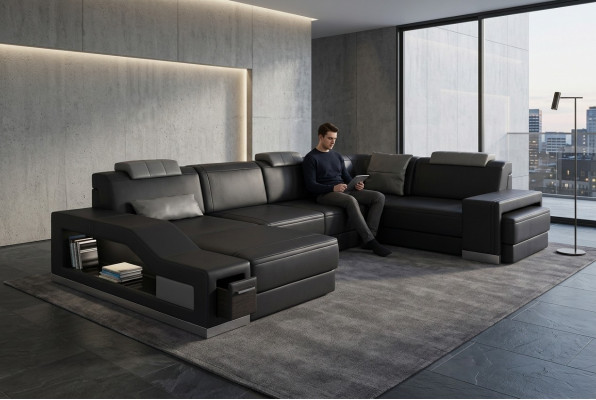 Living area corner sofa U-shape corner couch LED illuminated sofa couch