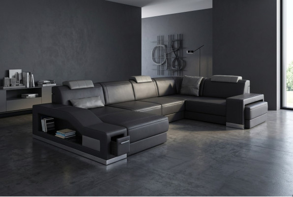 Living area corner sofa U-shape corner couch LED illuminated sofa couch