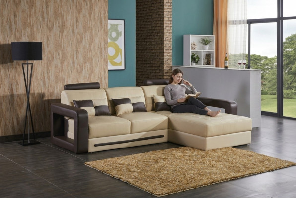Sectional L-shaped sofa couch upholstered set living landscape leather sofa