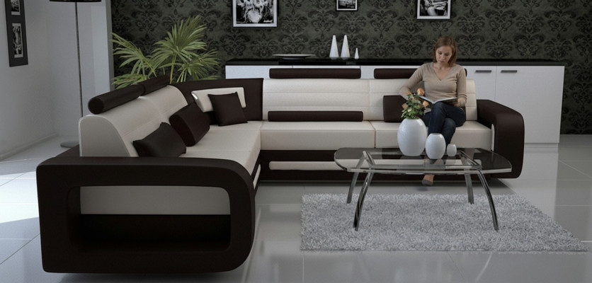 Corner sofa upholstered couch leather corner sofa living landscape L-shape upholstery set