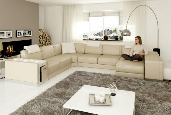 Sectional sofa living landscape U-shaped upholstered couch leather sofa stool