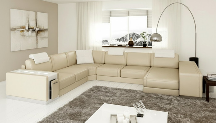Sectional sofa living landscape U-shaped upholstered couch leather sofa stool