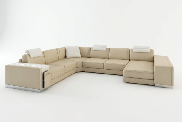 Sectional sofa living landscape U-shaped upholstered couch leather sofa stool