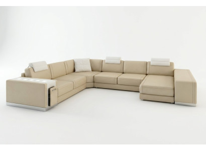 Sectional sofa living landscape U-shaped upholstered couch leather sofa stool