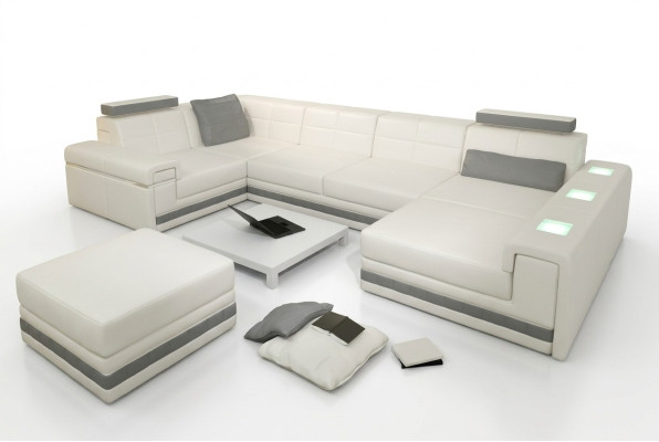 Sectional Sofa Living Room Landscape U-Shape Upholstered Couch Leather Sofa + Ottoman