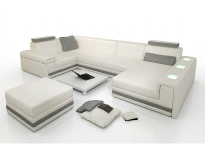 Sectional Sofa Living Room Landscape U-Shape Upholstered Couch Leather Sofa + Ottoman