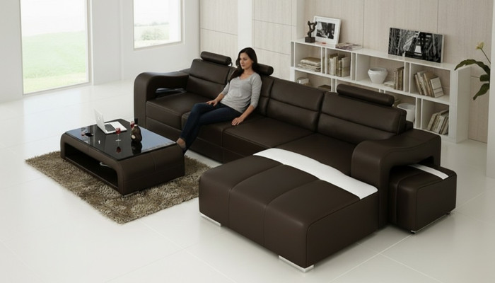 Couch Upholstery Set Living Area Design Corner Sofa Leather New L Shape