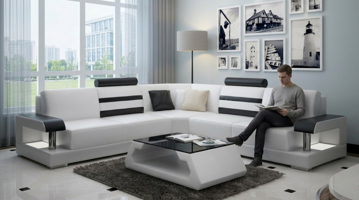 Corner sofa leather couch upholstery corner seating living landscape set L shape
