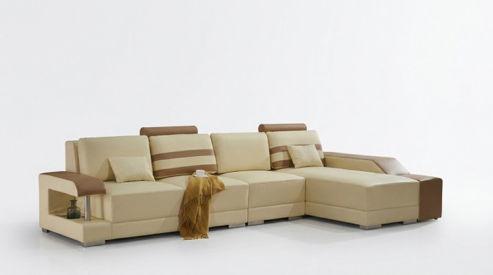 Leather sofa, L-shaped couch, living landscape, corner sofa set, design modern sofa, beige