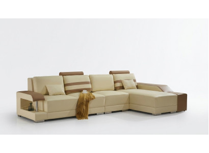 Leather sofa, L-shaped couch, living landscape, corner sofa set, design modern sofa, beige